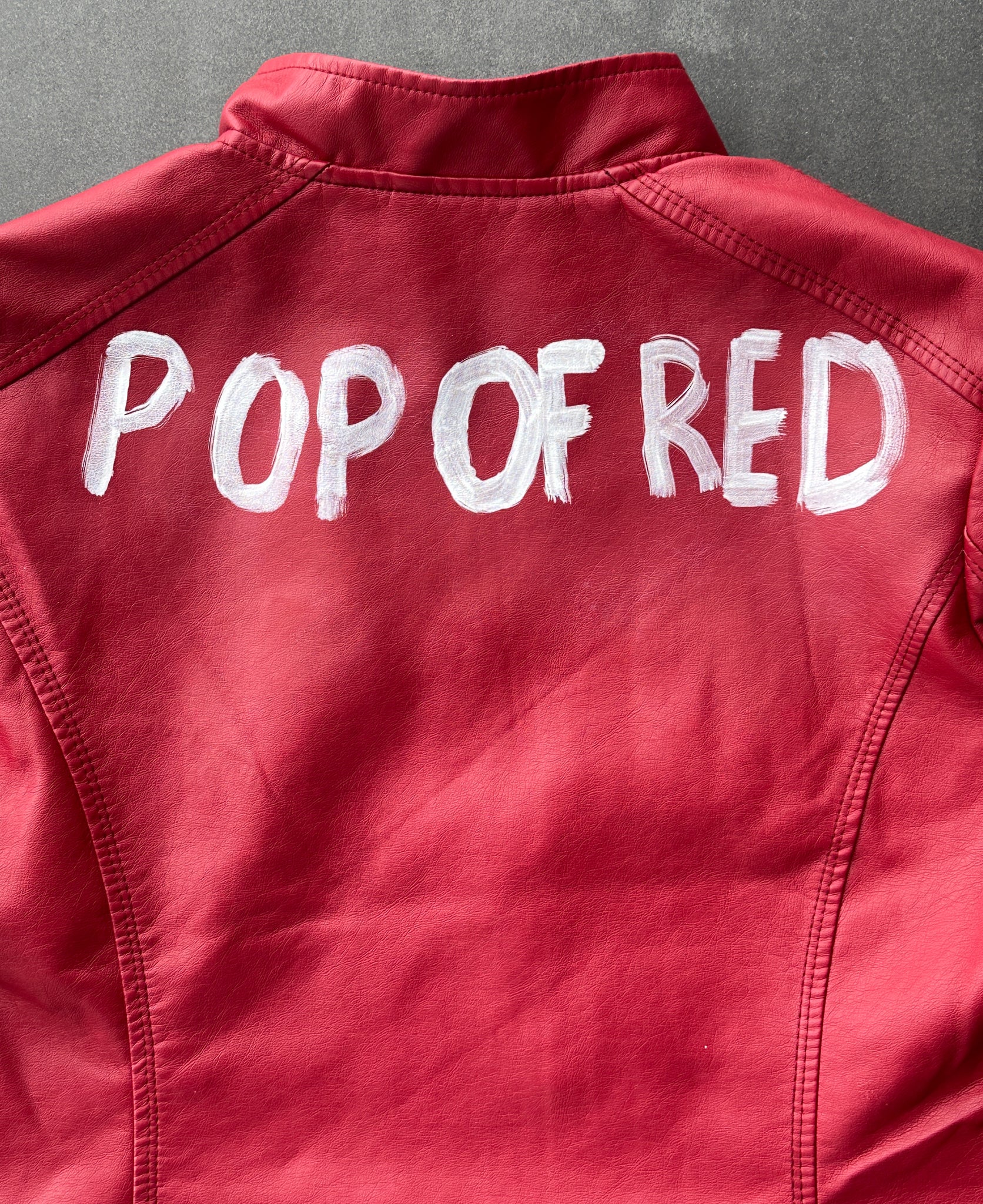 "Pop of Red – A Fall 2023 Souvenir" Faux Leather Jacket
